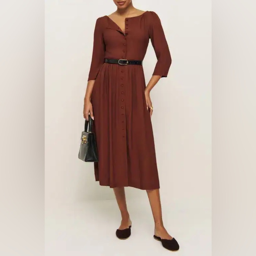 NWT REFORMATION Adair Midi Dress In Fig Jam Women’s Size 10 6304